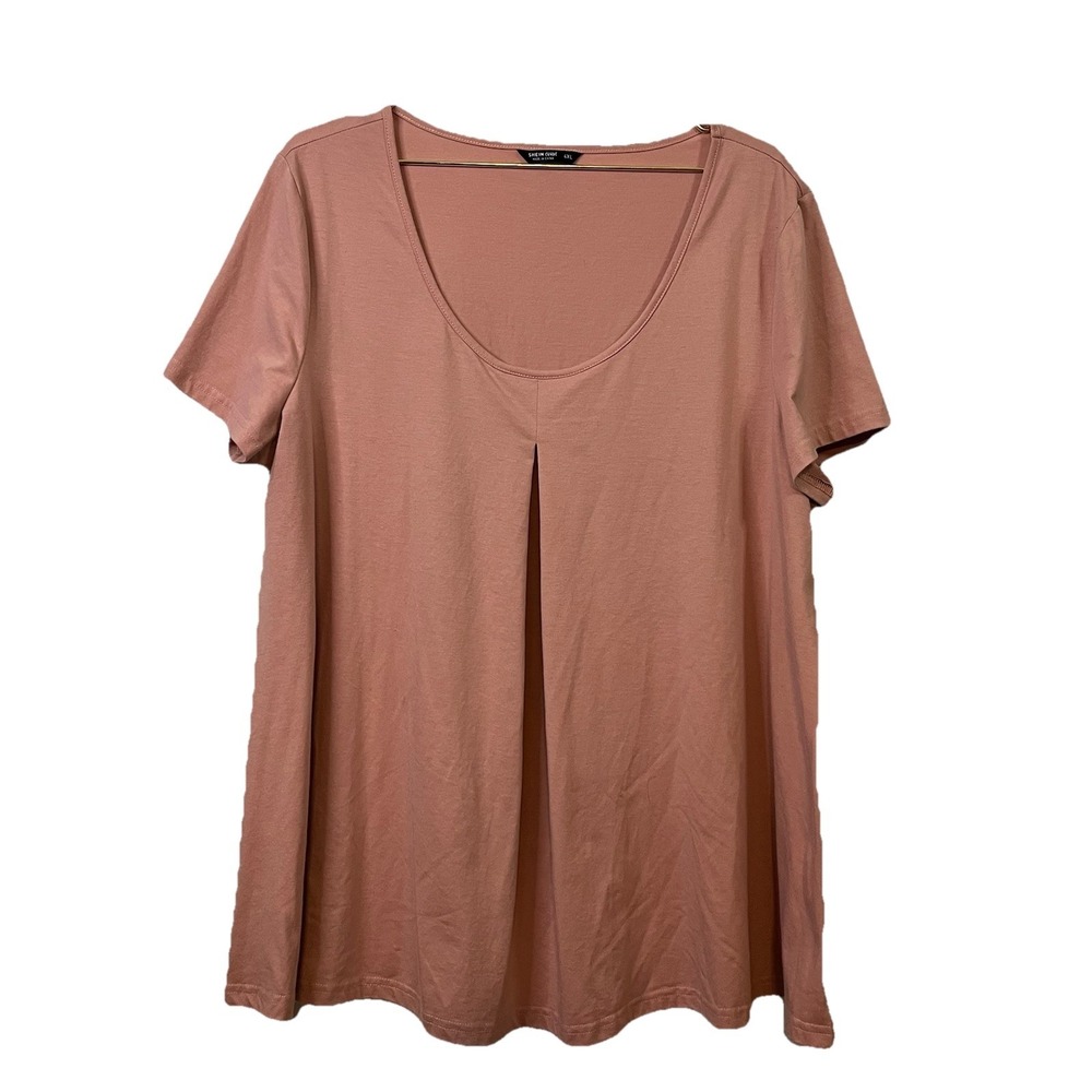 SHEIN Curve Salmon Pink Pleated Front Tunic Top Scoop Neck - Plus Size 4XL